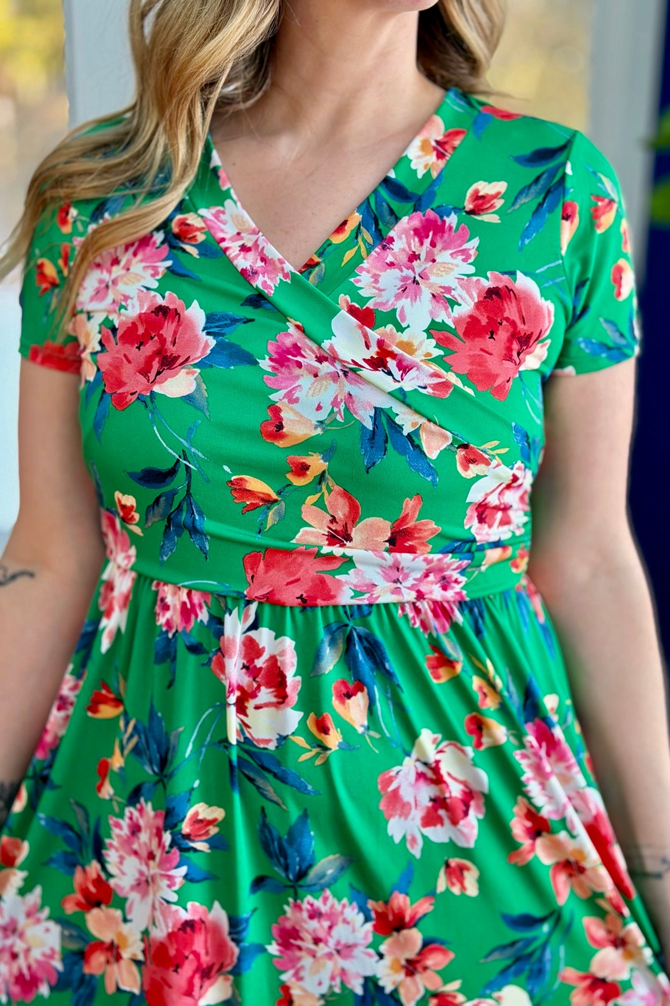 Floral Wrap Maxi Dress - Green