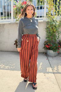 Striped Wide Leg Pants - Rust