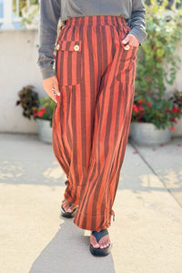 Striped Wide Leg Pants - Rust