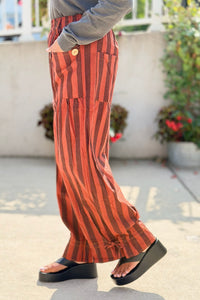 Striped Wide Leg Pants - Rust