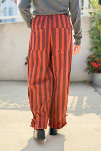 Striped Wide Leg Pants - Rust