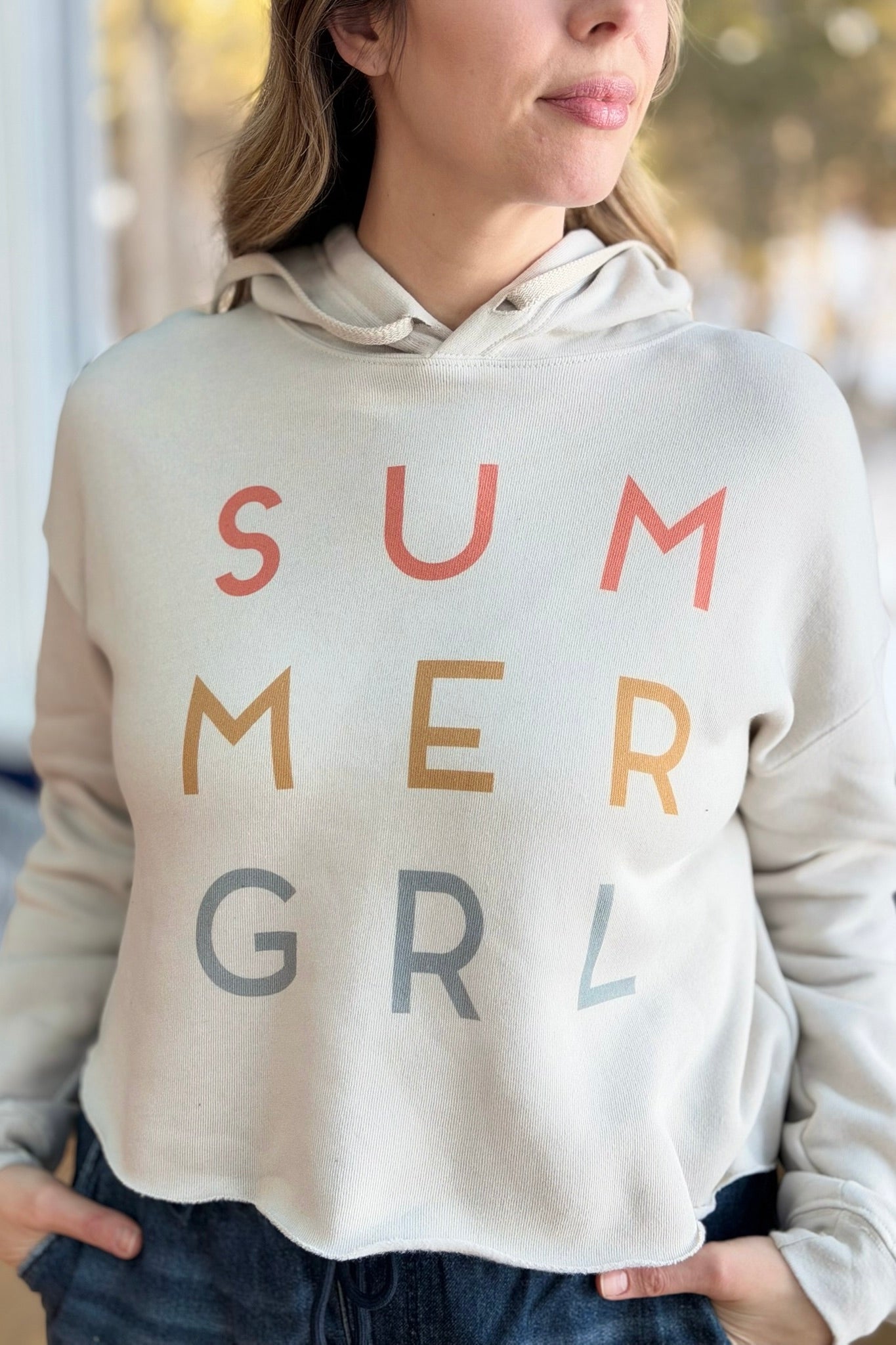 Summer Girl Graphic Cropped Hoodie