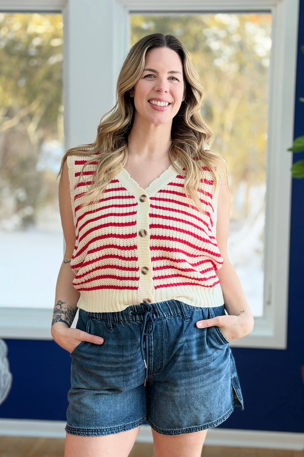 Striped Sweater Vest - Red