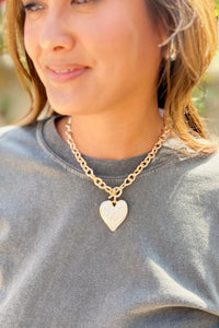 White Inlay Heart Toggle Necklace