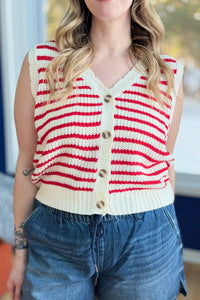 Striped Sweater Vest - Red