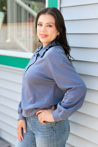 Contrast Edge Collar Sweater - Denim
