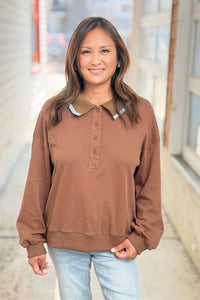 Contrast Edge Collar Sweater - Mocha