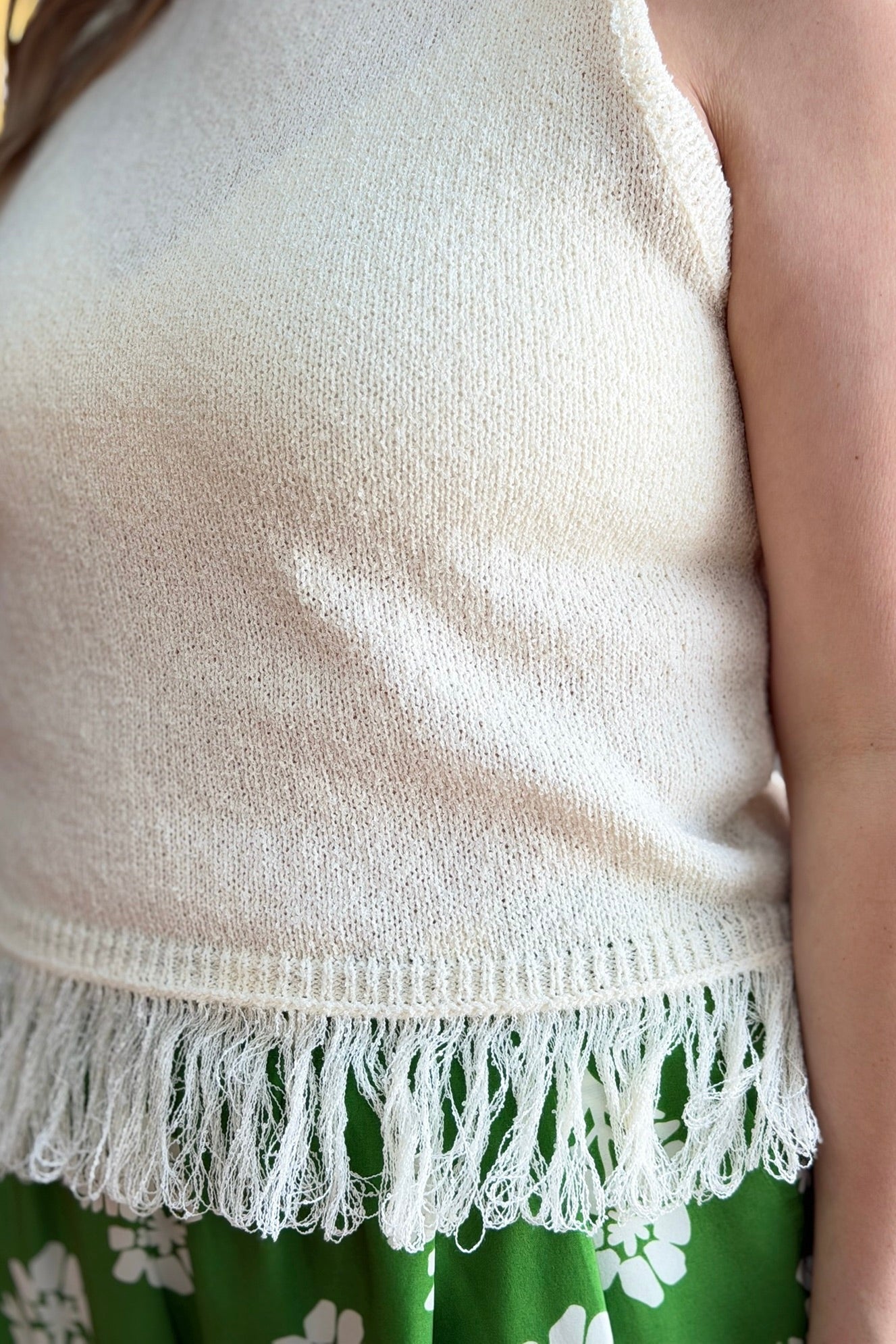 Fringe Hem Knit Top - Ivory