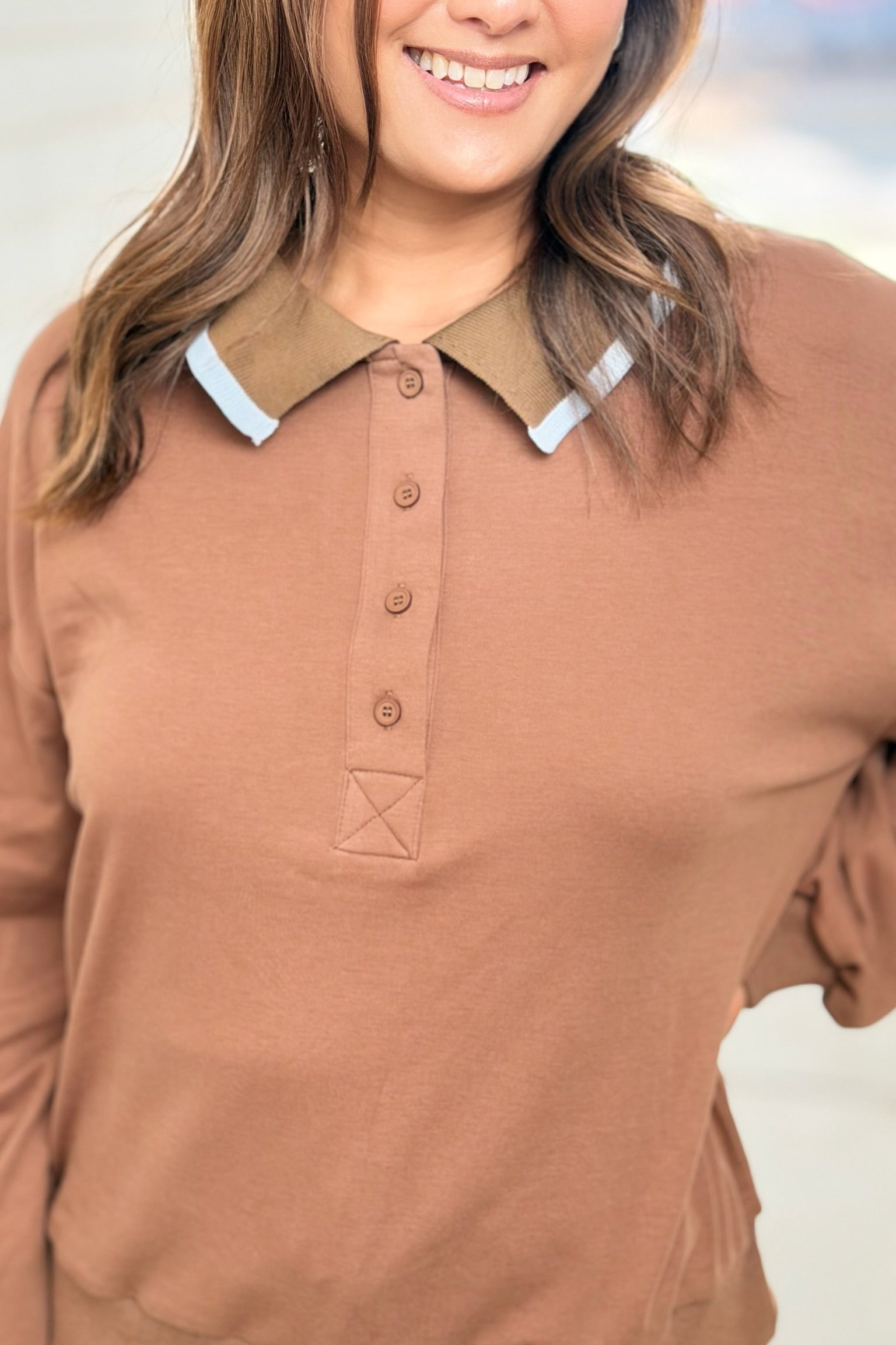 Contrast Edge Collar Sweater - Mocha