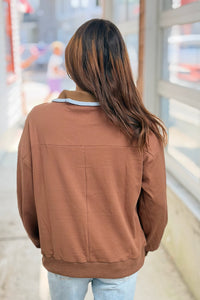 Contrast Edge Collar Sweater - Mocha