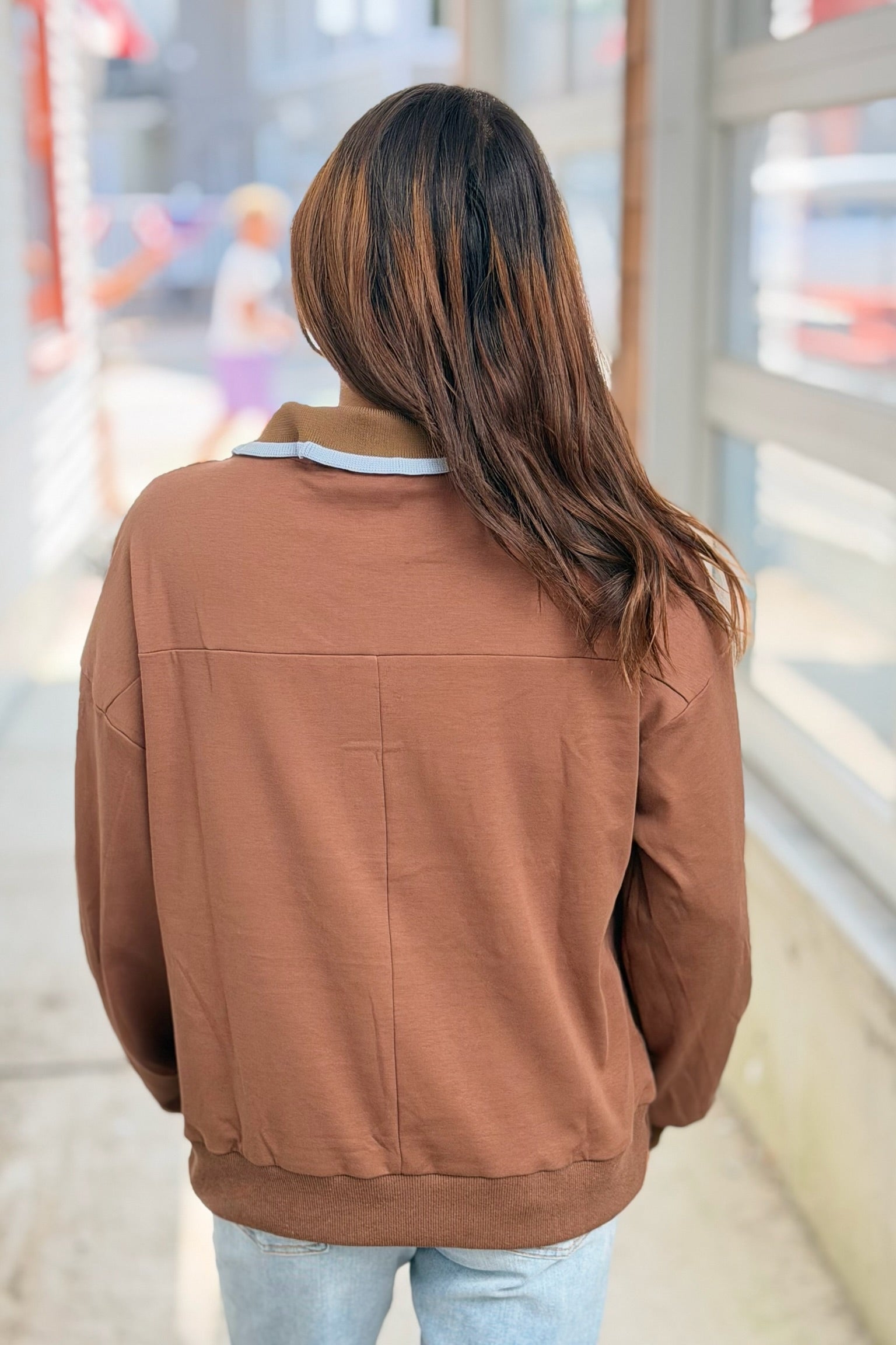 Contrast Edge Collar Sweater - Mocha