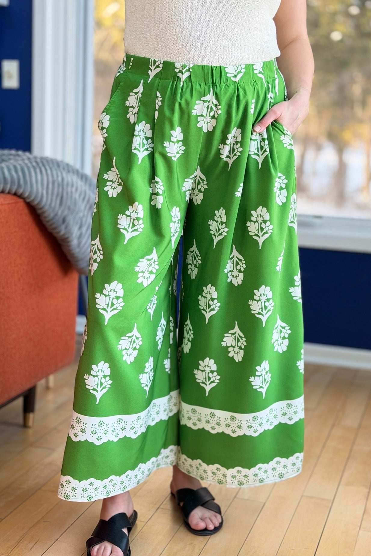 Boho-Chic Wide Leg Pants - Green