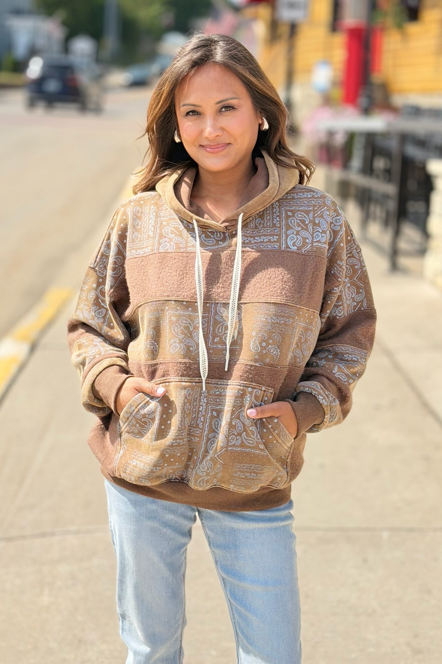 Bandana Print Hoodie - Mocha