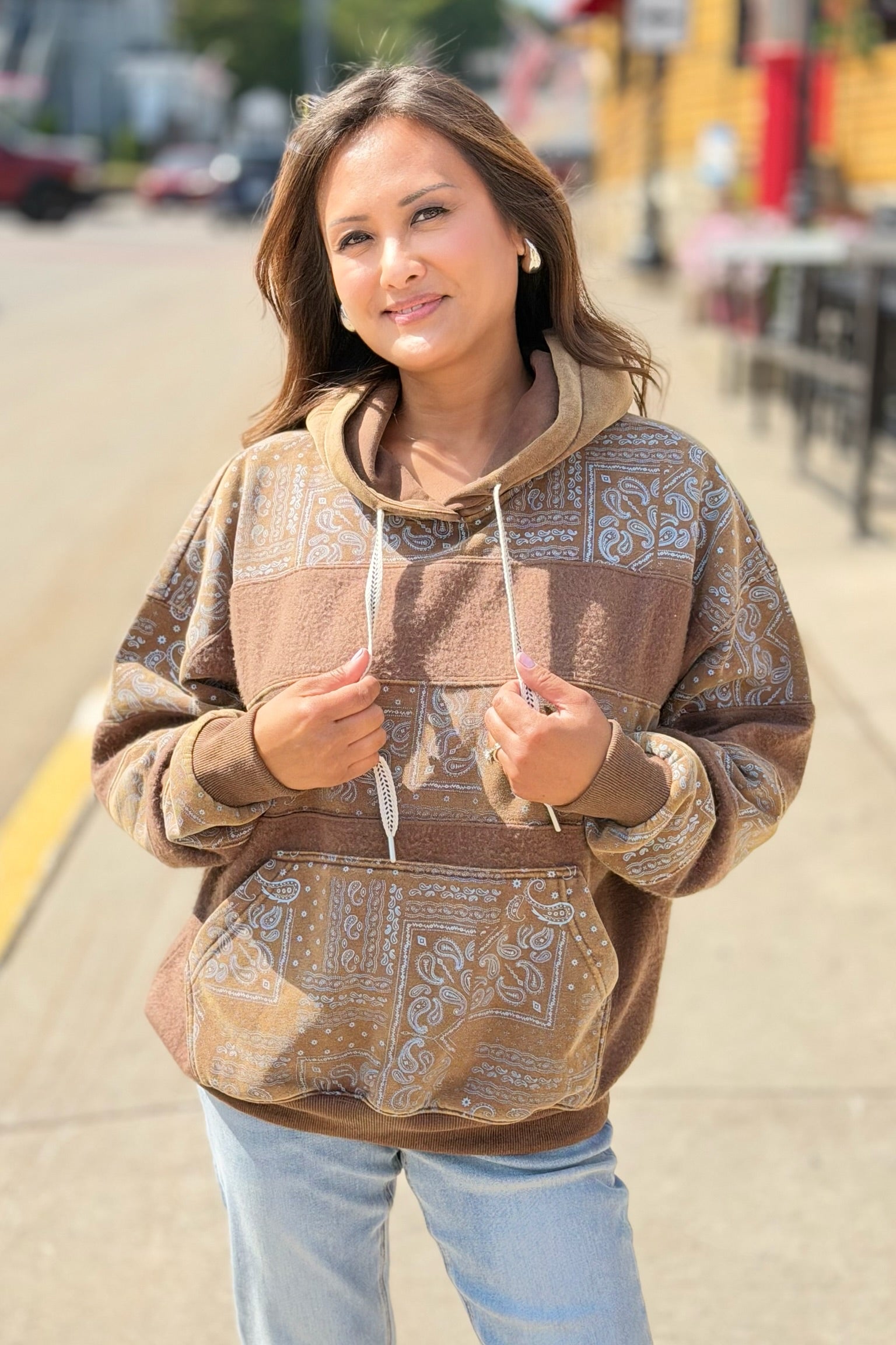 Bandana Print Hoodie - Mocha