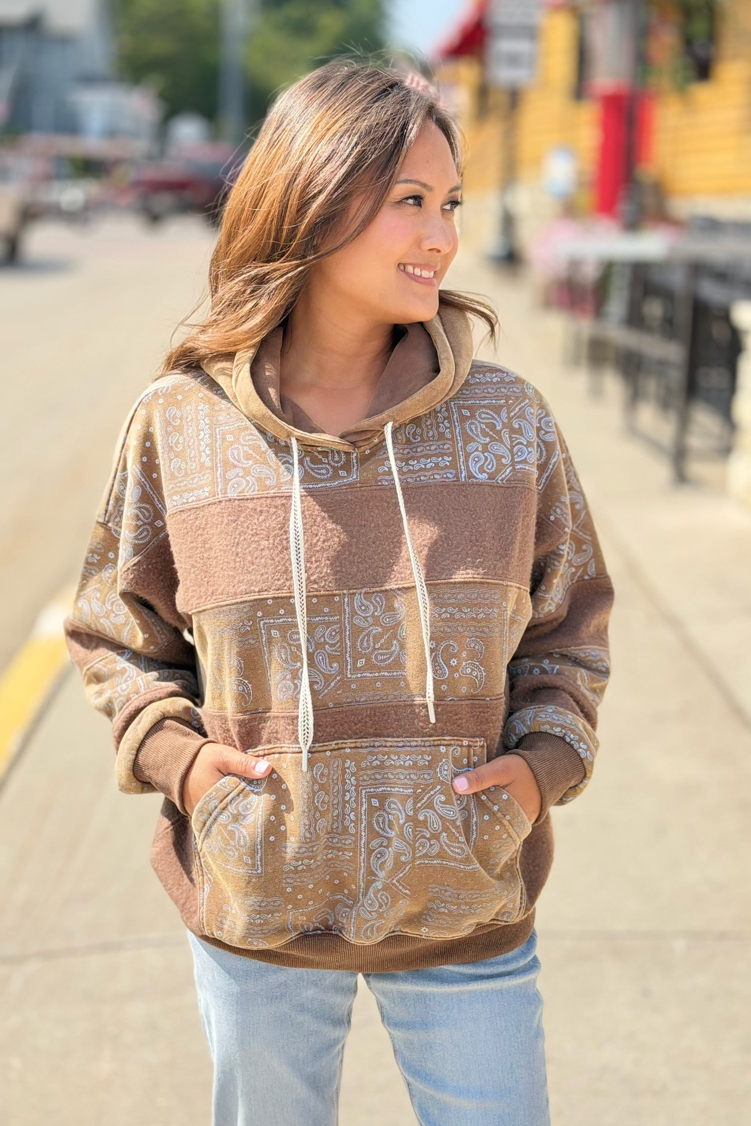 Bandana Print Hoodie - Mocha