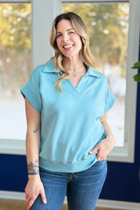 Collared Short Sleeve Pullover - Light Blue