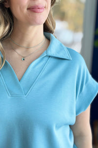 Collared Short Sleeve Pullover - Light Blue