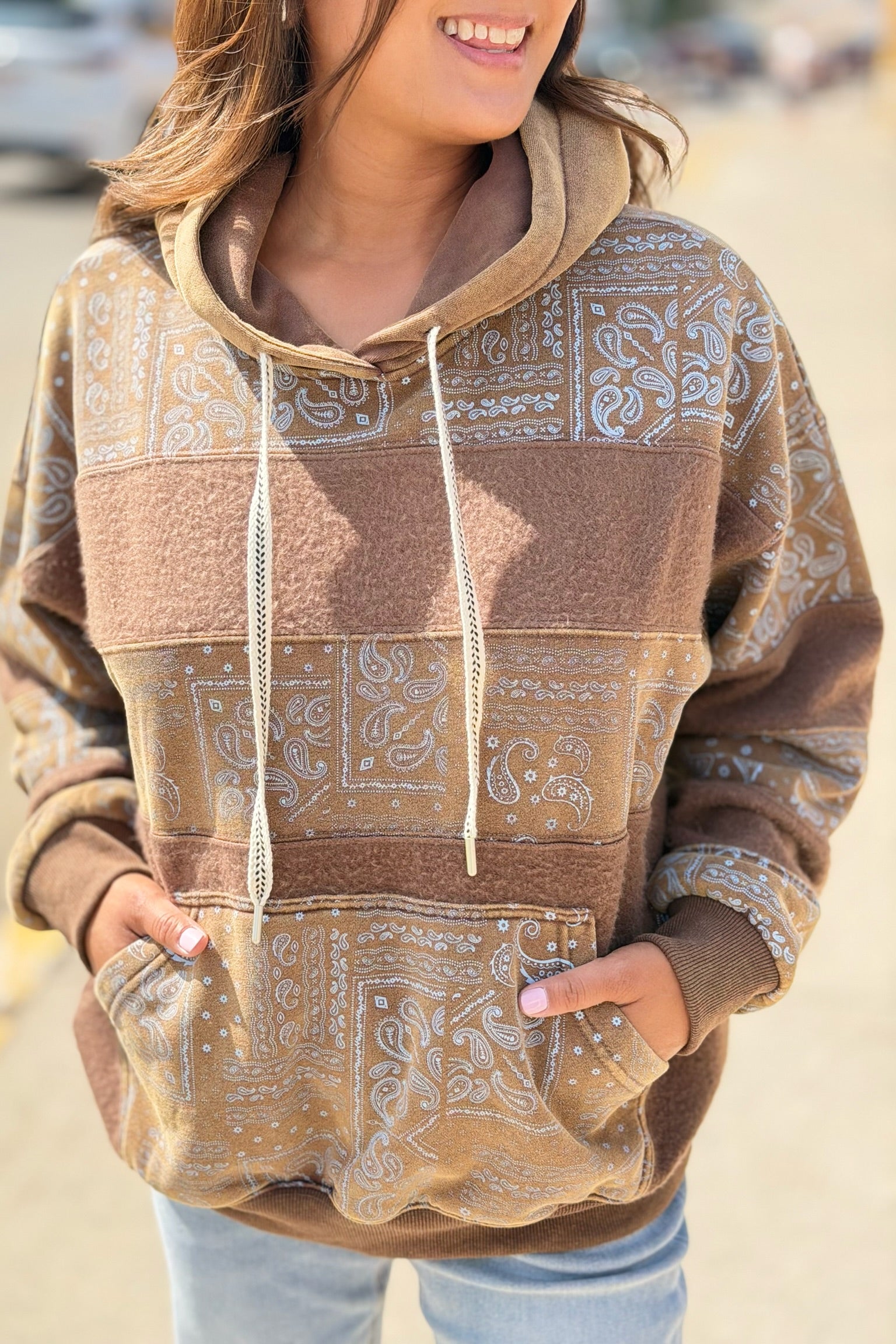 Bandana Print Hoodie - Mocha