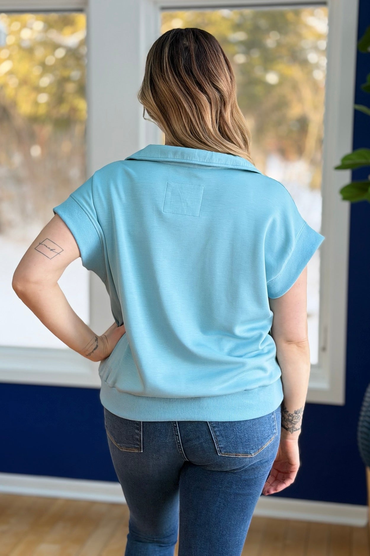 Collared Short Sleeve Pullover - Light Blue