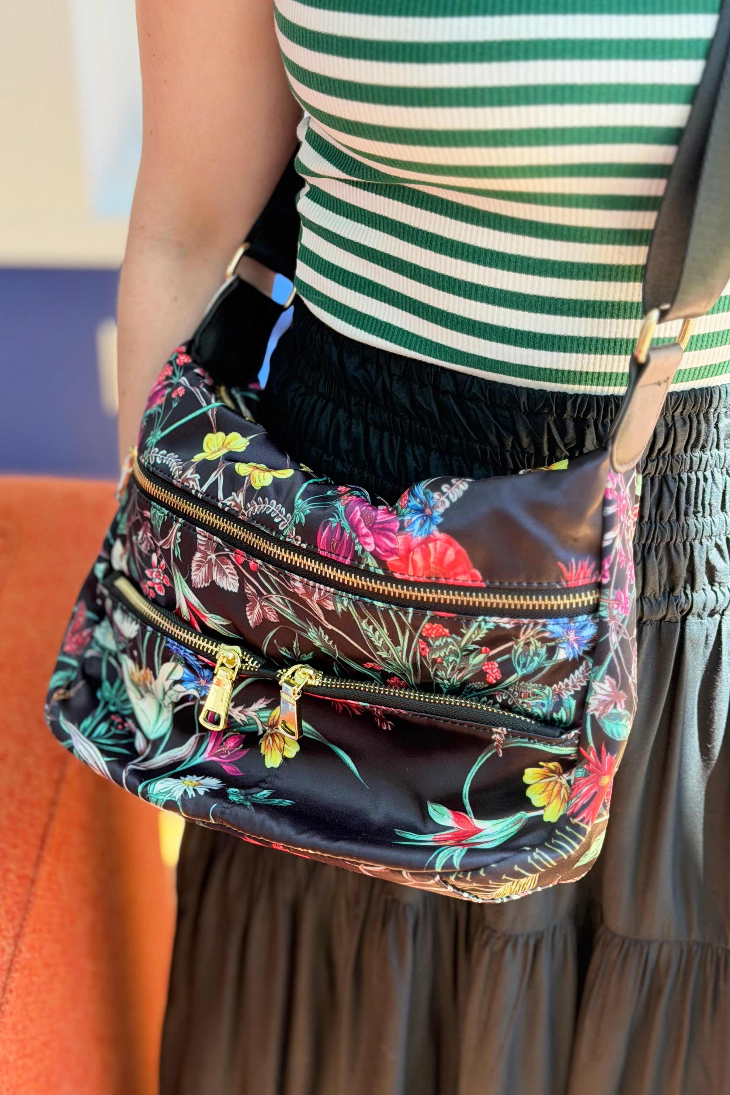 Nylon Crossbody Bag - Flower