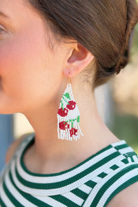 Cherry Fringe Beaded Earrings
