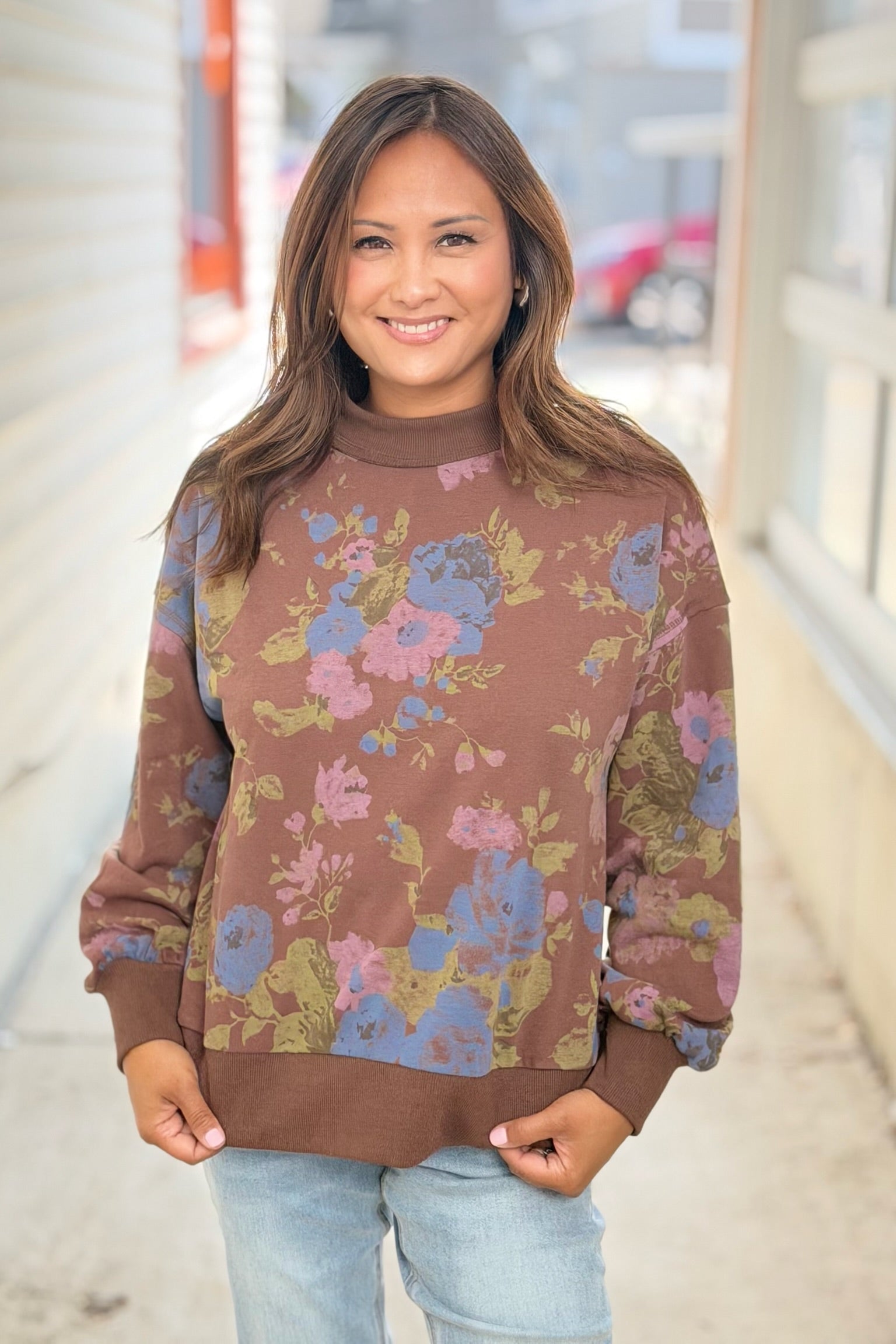 Floral Sweatshirt - Chocolate