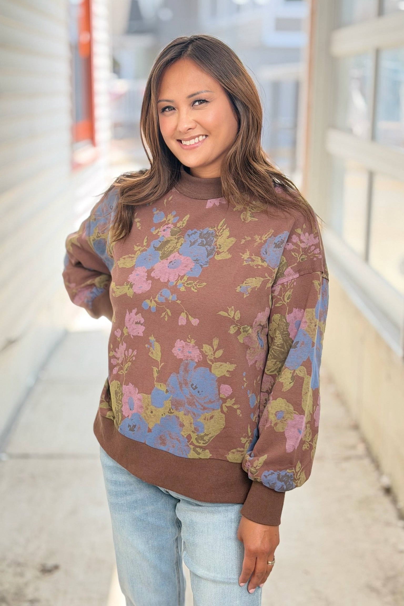 Floral Sweatshirt - Chocolate
