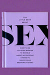 A small pink hardcover book titled "The Little Book About Sex".