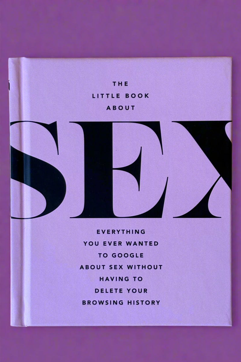 A small pink hardcover book titled "The Little Book About Sex".