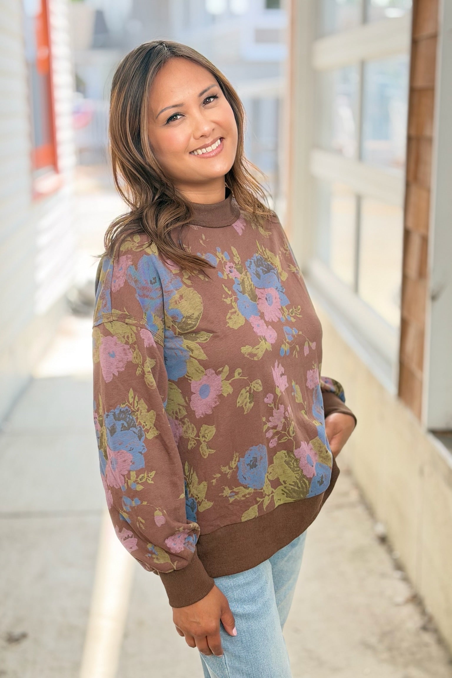 Floral Sweatshirt - Chocolate