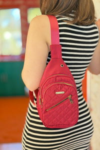 Quilted Triple Pocket Sling Bag Red