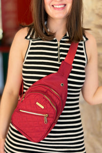 Quilted Triple Pocket Sling Bag Red