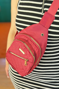 Quilted Triple Pocket Sling Bag Red
