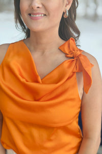 Satin Tie Shoulder Top - Tango