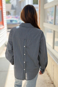 Long Sleeve Open Back Top - Blue Stripe