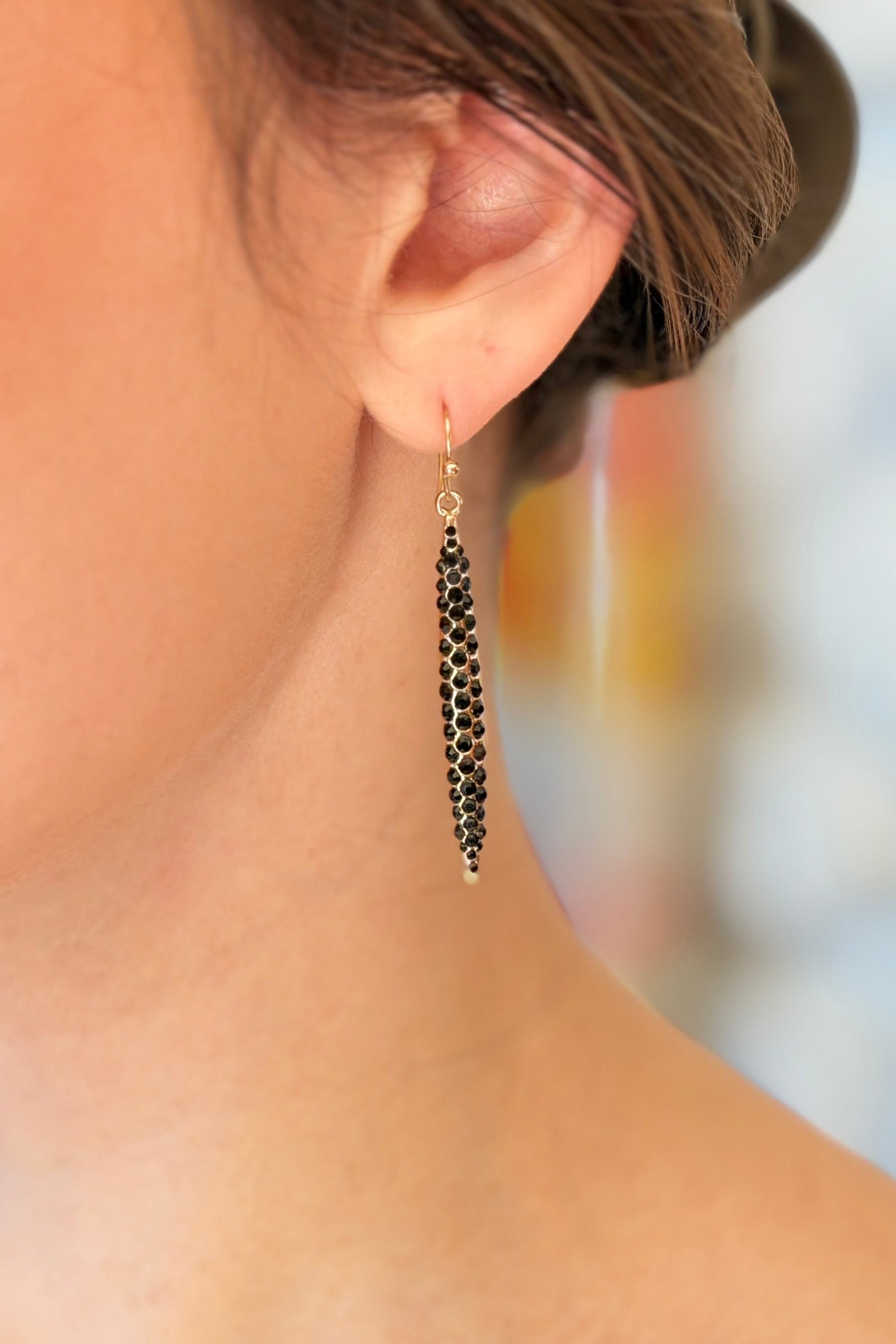 Gold & Black Crystal Dagger Earrings
