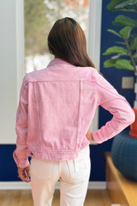 Cropped Denim Jacket - Pink