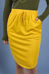 Elastic Waist Pencil Skirt - Mustard