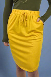 Elastic Waist Pencil Skirt - Mustard