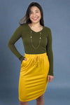 Elastic Waist Pencil Skirt - Mustard