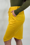 Elastic Waist Pencil Skirt - Mustard
