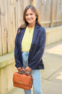Raw Hem Blazer - Navy