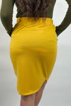 Elastic Waist Pencil Skirt - Mustard