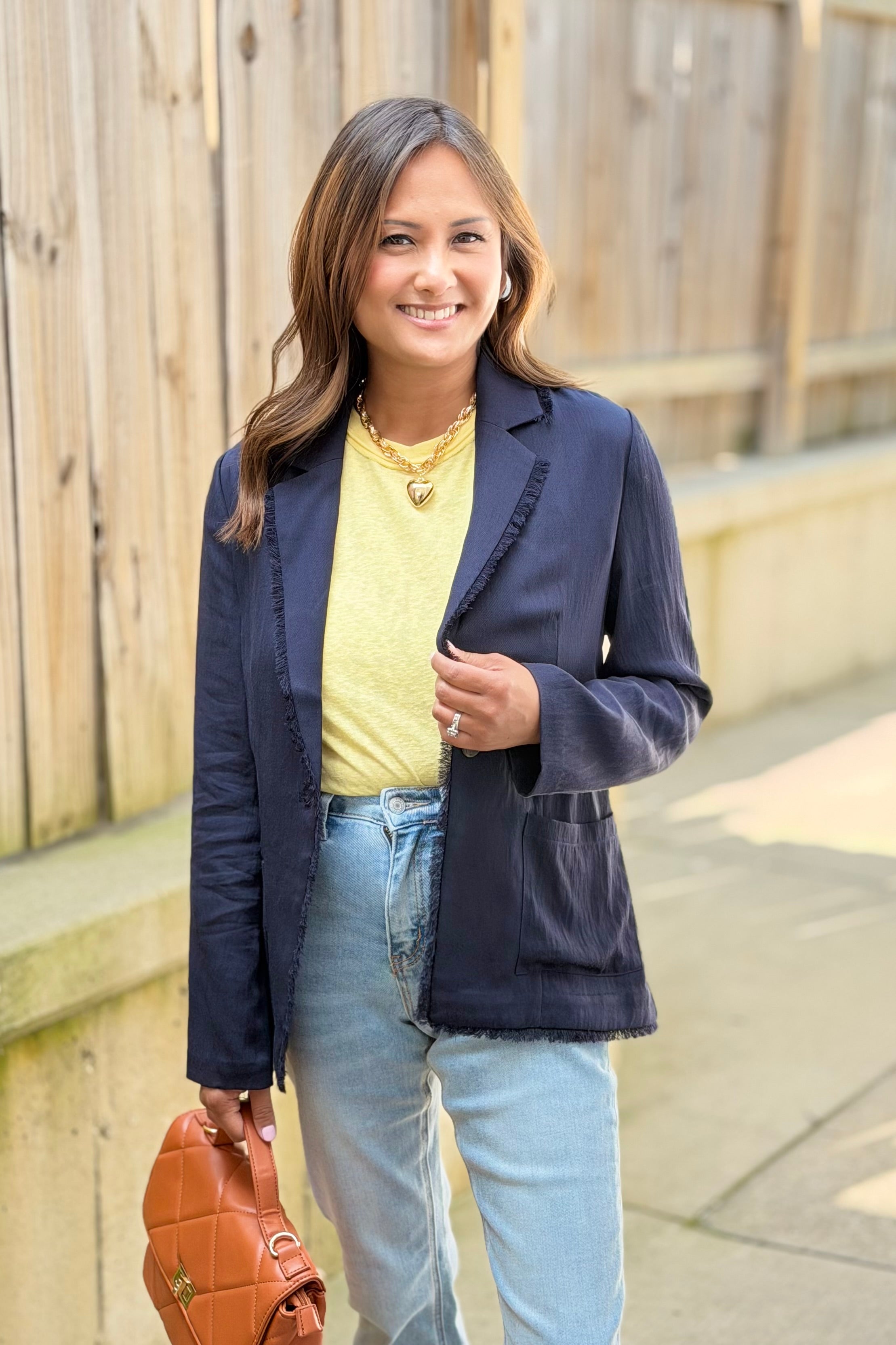 Raw Hem Blazer - Navy