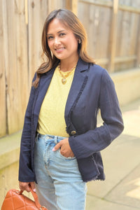 Raw Hem Blazer - Navy