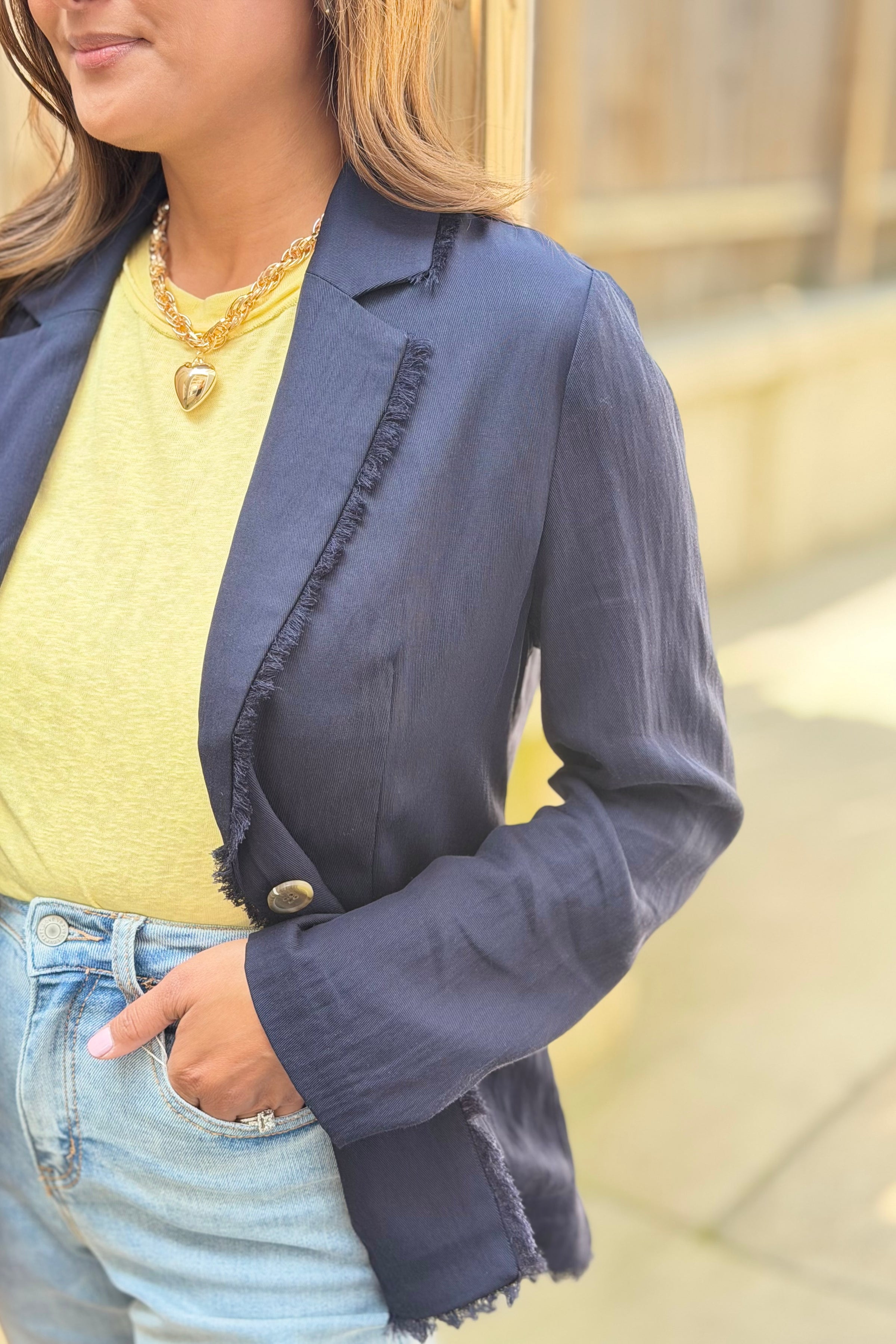 Raw Hem Blazer - Navy
