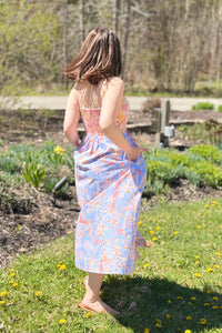 Exclusive Floral Button Down Tape Trim Midi Dress - Conflower Multi