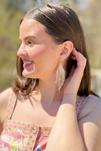 Pink Stripe Cream Fringe Earrings