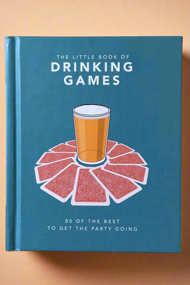 Small teal colored hardcover book titled "The Little Book of Drinking Games".