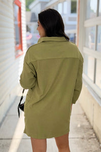 Collared French Terry Dress - Light Olive
